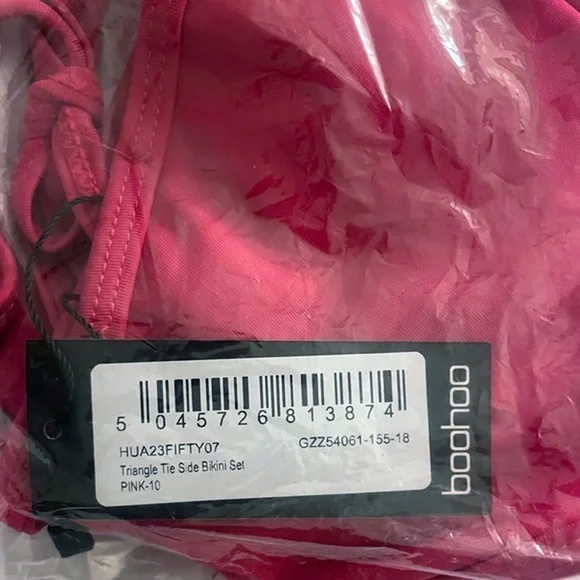 boohoo Triangle Tie Side String Bikini Rose Pink Adjustable Lined - Picture 11 of 13